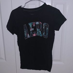 Black Aeropostale T-Shirt with Tropical Print